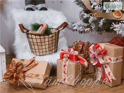 Hộp quà trang trí giấy Kraft nơ vải to nhiều kiểu tùy đợt H-HQUA-01